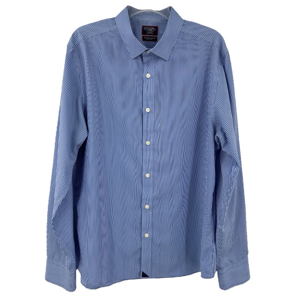 UNTUCKit Wrinkle-Free Slim Fit Bordeaux Blue White Stripe Dress Shirt Men’s XL